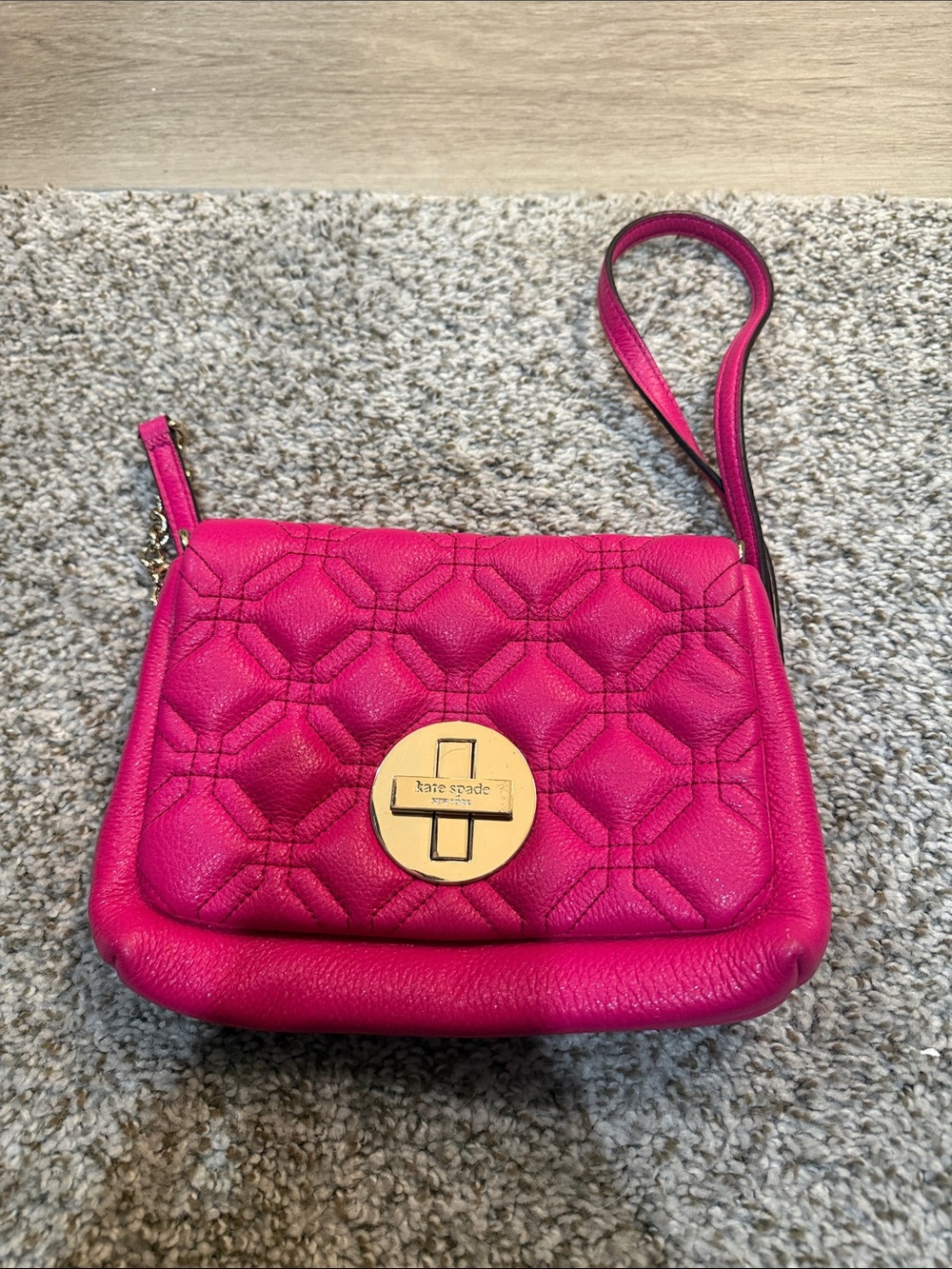 kate spade Hot Pink Quilted Leather Wristlet with Gold Turn-Lock